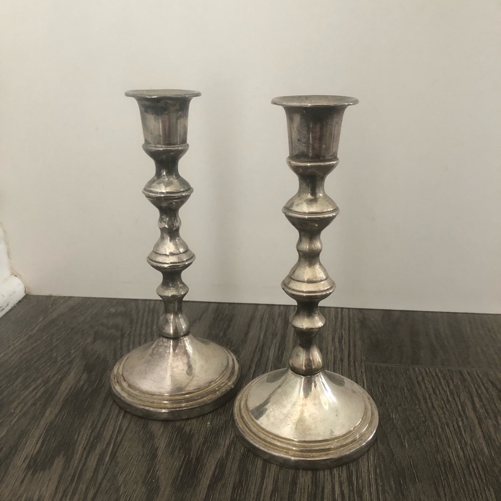 Pair Of Silver Tone Candlestick Holders